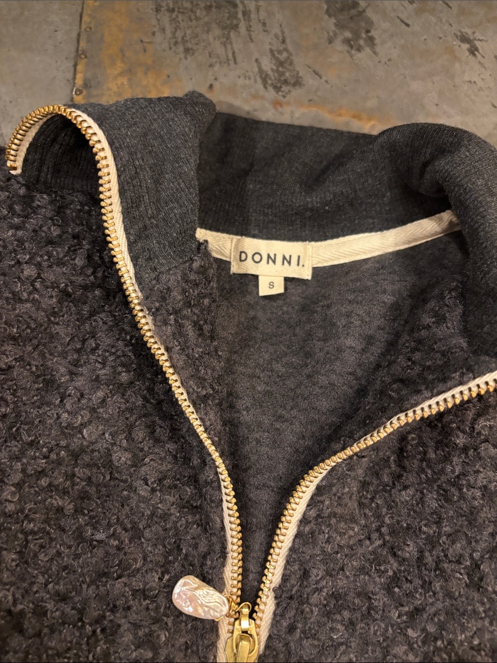 Donni Grey Sherpa Half-Zip Sweater with pearl zip - Picture 2 of 6